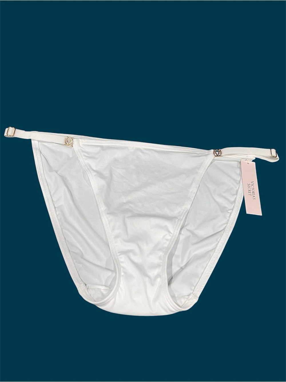 NWT Victoria's Secret white smooth gold adjustable strap string bikini panties i